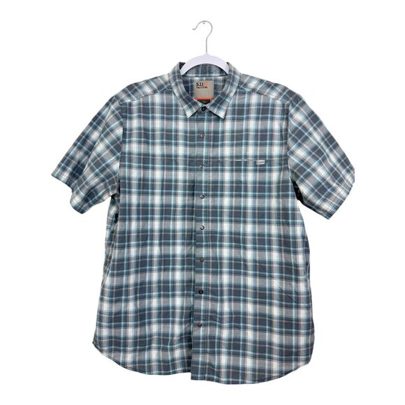 511 Tactical Shirt Mens Size Medium Blue Plaid Snap Button Short Sleeves 5.11 - Picture 1 of 7
